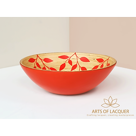 Bát Sơn Mài Đỏ Họa Tiết Lá