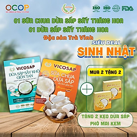Combo 1 Dừa sáp sấy giòn 1 Sữa Chua dừa sáp sấy thăng hoa cao cấp Vicosap ít đường đồ ăn vặt healthy đặc sản Trà Vinh - Snack Food