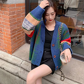 Áo len cardigan dáng ngắn nữ thổ cẩm phong cách Hàn Quốc freesize dưới 60kg