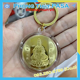 Móc khóa Xu Quang Thế Am Bồ Tát Mạ Vàng bằng kim loại cầu Bình An, Tiền lì xì tết 2023 , NELI