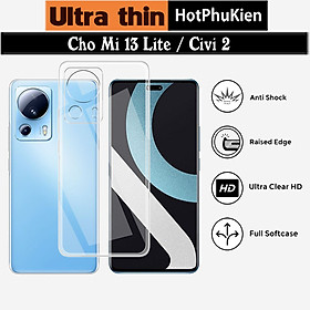 Ốp lưng silicon dẻo cho Xiaomi Mi 13 Lite / Civi 2 hiệu Ultra Thin trong suốt mỏng 0.6mm độ trong tuyệt đối chống trầy xước - Hàng nhập khẩu