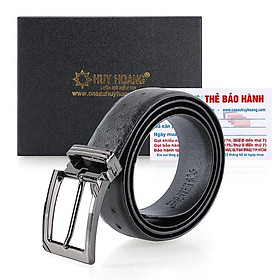 Dây nịt nam da đà điểu Huy Hoàng 3,5P da hột đầu kim màu đen HT4448