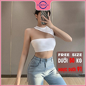 Áo croptop sát nách ôm nữ hở vai, áo dệt kim không tay gợi cảm chất thun gân 100% cotton màu đen trắng dưới 50kg