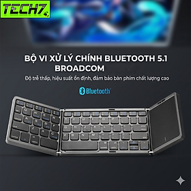 Bàn phím Gấp gọn mini không dây Bluetooth B89ST có touchpad và phím số - pin sạc TypeC cho PC Laptop điện thoại - hàng nhập khẩu