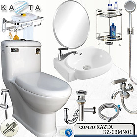 Mua Combo Thiết Bị Nhà Tắm Nhỏ Gọn Kazta KZ-CBMN01: Bồn Cầu 1 Khối-Vòi Xịt-Lavabo Góc-Vòi Lạnh-Bộ Sen Tắm Lạnh-Gương-Giá Treo Khăn Đa Năng-Kệ Góc 2 Tầng