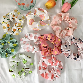 Combo 4 Buộc tóc scrunchies vòng mẫu hoa quả giao màu ngẫu nhiên