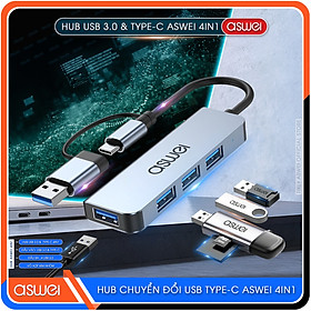 Hub Type C Và Hub USB ASWEI To HDMI, USB 3.0, PD, USB C, SD, TF, Lan RJ45, Audio 3.5mm - Hub Chuyển Đổi USB Type C 4 in 1, 5 in 1, 6 in 1, 7 in 1, 8 in 1 Tốc Độ Cao - Hàng Chính Hãng