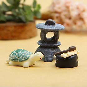 Combo mô hình rùa nhỏ, tháp đá và giếng nhỏ trang trí tiểu cảnh phong cách Nhật Bản, bonsai, DIY