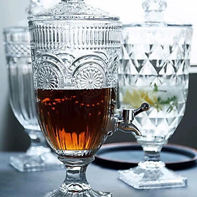 BÌNH THỦY TINH CÓ VÒI ĐỰNC NƯỚC UỐNG, NƯỚC ÉP TRÁI CÂY ( GIAO HOA VĂN NGẪU NHIÊN ) -VD64