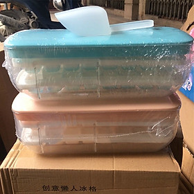 Mua Khay Làm Đá Kèm Hộp Bằng Silicon Có Nắp Đậy Cao Cấp - Hộp Khay Làm Đá Tủ Lạnh Kèm Thìa Xúc 4 Trong 1