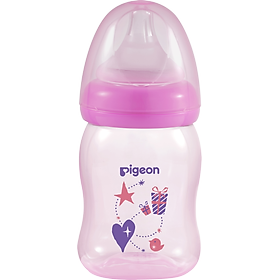 Hình ảnh Bình sữa cổ rộng PP Plus họa tiết xanh/hồng Pigeon 160ml (SS)