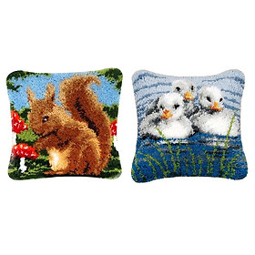 Duck and Squirrel Latch Hook Kit Pillow Embroidery Package DIY Hand Craft