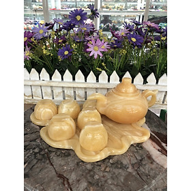 Mua Bộ ấm trà với dĩa kiểu chếc lá trầu đá ngọc hoàng long