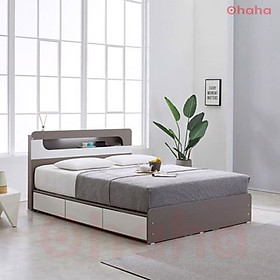 Mua   Kèm Ảnh Thực Tế - Miễn phí vận chuyển & Lắp đặt tại TP.HCM    Giường ngủ gỗ công nghiệp cao cấp Ohaha - GC033 - 02 - Kèm đèn Led - Xám Chì/Trắng