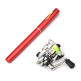Cần câu cá mini bằng bút, nhỏ gọn, có thể bỏ túi, kết hơp cuộn dây quay-Màu đỏ-Size