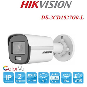 Camera ip thân 2.0MP ColorVu Hikvision DS-2CD1027G0-L có màu ban đêm, chống bụi và nước: IP67,hỗ trợ chức năng cấp nguồn qua Ethernet PoE. Hàng chính hãng