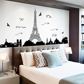 Decal dán tường trang trí sang trọng thành phố PARIS phòng khách, phòng ngủ sinh động