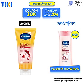 Serum chống nắng cơ thể Vaseline 50x bảo vệ da với SPF 50+ PA++++ giúp da sáng hơn gấp 2X 300ML