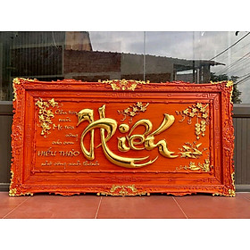 Tranh đồng hồ treo tường trạm khắc chữ hiếu bằng gỗ hương đỏ 