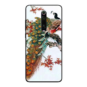 Ốp Lưng in cho Xiaomi Mi 9T Mẫu Chim Công Hoa Đỏ - Hàng Chính Hãng