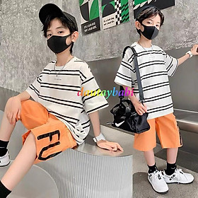 Bộ thun bé trai ngắn tay thun cotton xịn mát áo sọc quần ngắn phong cách năng động hiphop cho bé 10-52kg-BBT92