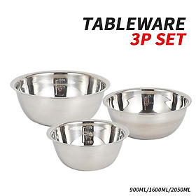 3Pcs Stainless Steel Mixing Cooking Bowls Assorted Sizes for Outdoor Camping