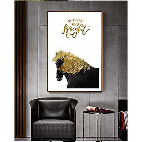 Tranh treo tường | Tranh trừu tượng Gold foil & Black horse, Nordic Scandinavian wall art