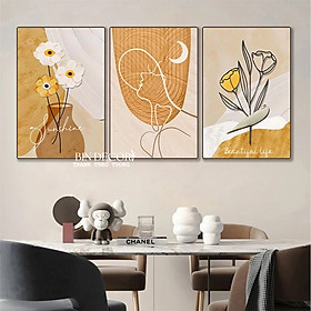 Mua Tranh treo tường minimalist cô gái và hoa bộ 3 tranh hiện đại trang trí decor kèm đinh