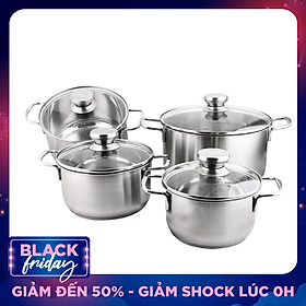 Bộ 4 Nồi Nắp Kiếng 3 Đáy FIVESTAR FS08CG - Hàng Chính Hãng