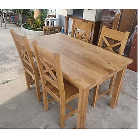 Bộ bàn ăn Rustic Oak bàn 1m20, kèm 4 ghế juno sofa ( Vàng Gỗ Tự Nhiên) 