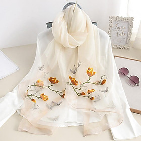 Khăn lụa thêu hoa mộc lan(LTKT010)