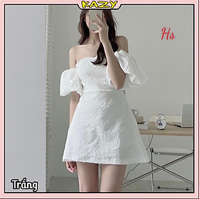 Váy trễ vai tay bồng, Váy xốp trắng trễ vai KAZY STORE V009