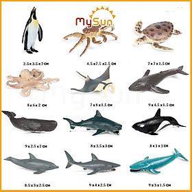 Bộ đồ chơi mô hình sinh vật cua biển, cá mập megalodon, cá voi xanh sát thủ