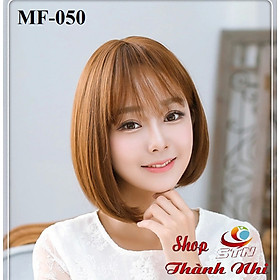 Tóc giả nữ nguyên đầu hàn quốc, kiểu ngắn, mái thưa tặng kèm lưới trùm tóc, giống hình 90%, tóc tơ nhân tạo chịu nhiệt