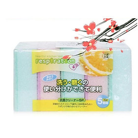 Mua Set 05 miếng mút rửa chén bát  gồm 2 lớp kép giúp đánh bay mọi loại vết bẩn cứng đầu - nội địa Nhật Bản