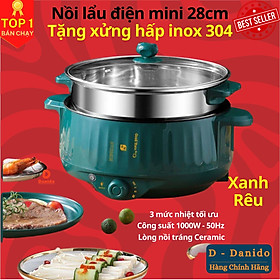 Hình ảnh Nồi lẩu điện đa năng 28cm CỠ TO, chống dính vân đá cao cấp công suất 1000W tiện dụng 3 nấc nhiệt kèm giá hấp inox 304 - Hàng chính hãng D Danido – Logo ngẫu nhiên