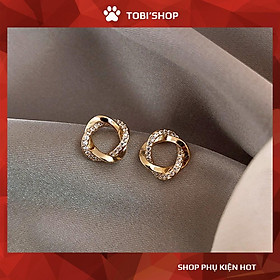 Khuyên tai nụ tròn phối xoắn đính đá lấp lánh mạ ánh vàng sang trọng TB11 - TOBI'SHOP