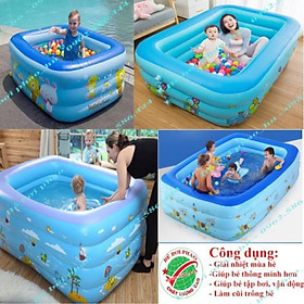 Bể bơi phao cho bé kích 1m8 và 2m1 - 3 Tầng, bể bơi bơm hơi có đáy chống trơn, tặng kèm bộ keo vá