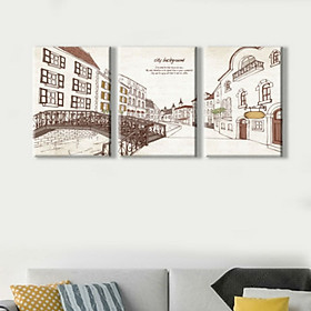 Bộ 3 tranh canvas không viền treo quán cà phê "city background" w153