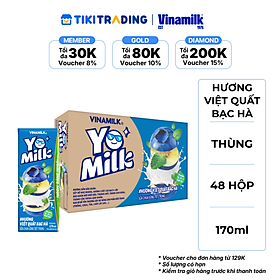 Thùng 48 hộp sữa chua uống hương việt quất bạc hà Yomilk 170ml