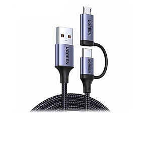 Mua cáp Usb ra Micro + type C mạ nickel đầu bọc nhôm chống nhiễu Ugreen 324MX70555US 1M 5V-5A màu xám hàng chính hãng