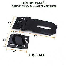 Chốt khóa cửa kiểu lật bằng inox 304 mạ màu đen, 3 inch-4 inch-5 inch tùy chọn, dày 2mm