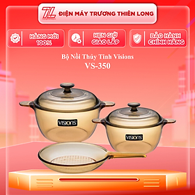 Bộ Nồi Thủy Tinh 2 Nồi, 2 Nắp & 1 Chảo Tay Cầm Visions VS-350