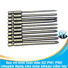 Tua vít kim loại đầu S2 PH1 PH2 chuyên dụng cho máy khoan cầm tay(bộ 10 cái)