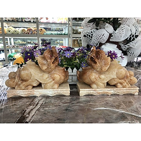 Mua Cặp Tỳ Hưu phong thủy đá cẩm thạch vân gỗ có đế - Dài 25 cm