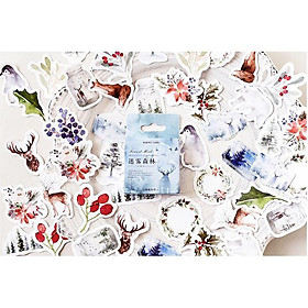 Bộ 46 Sticker Hàn Quốc hình Hoa Cỏ Động Vật Sương Mù dán trang trí E06