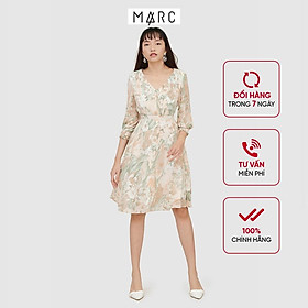 Đầm nữ MARC FASHION hoạ tiết xếp li vai tay smocking