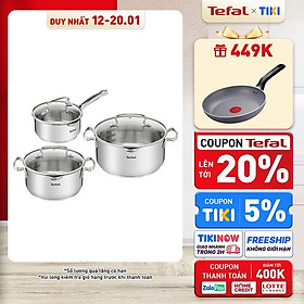 Mua Bộ 3 nồi inox cao cấp Tefal Duetto Plus (Quánh 16cm - 1.4L  Nồi 20cm - 2.8L  Nồi 24cm - 4.9L) - Hàng chính hãng