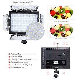 Đèn LED Trợ Sáng Chụp Ảnh Andoer W160 Cho Máy Canon Nikon Pentax Sony (Alpha) Olympus Fujifilm DSLR DV (160 Bóng) (6000K)