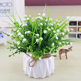 Hoa giả, chậu hoa nhân tạo cắm sẵn để bàn trang trí nhỏ gọn, lãng mạn, trang trí kệ tủ, bàn làm việc, góc học tập